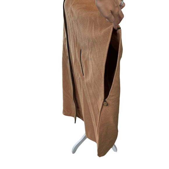 Vintage Polo Cloth By Stevens Wool Cape Coat With Leather Buttons & Trim Size L - Picture 6 of 15